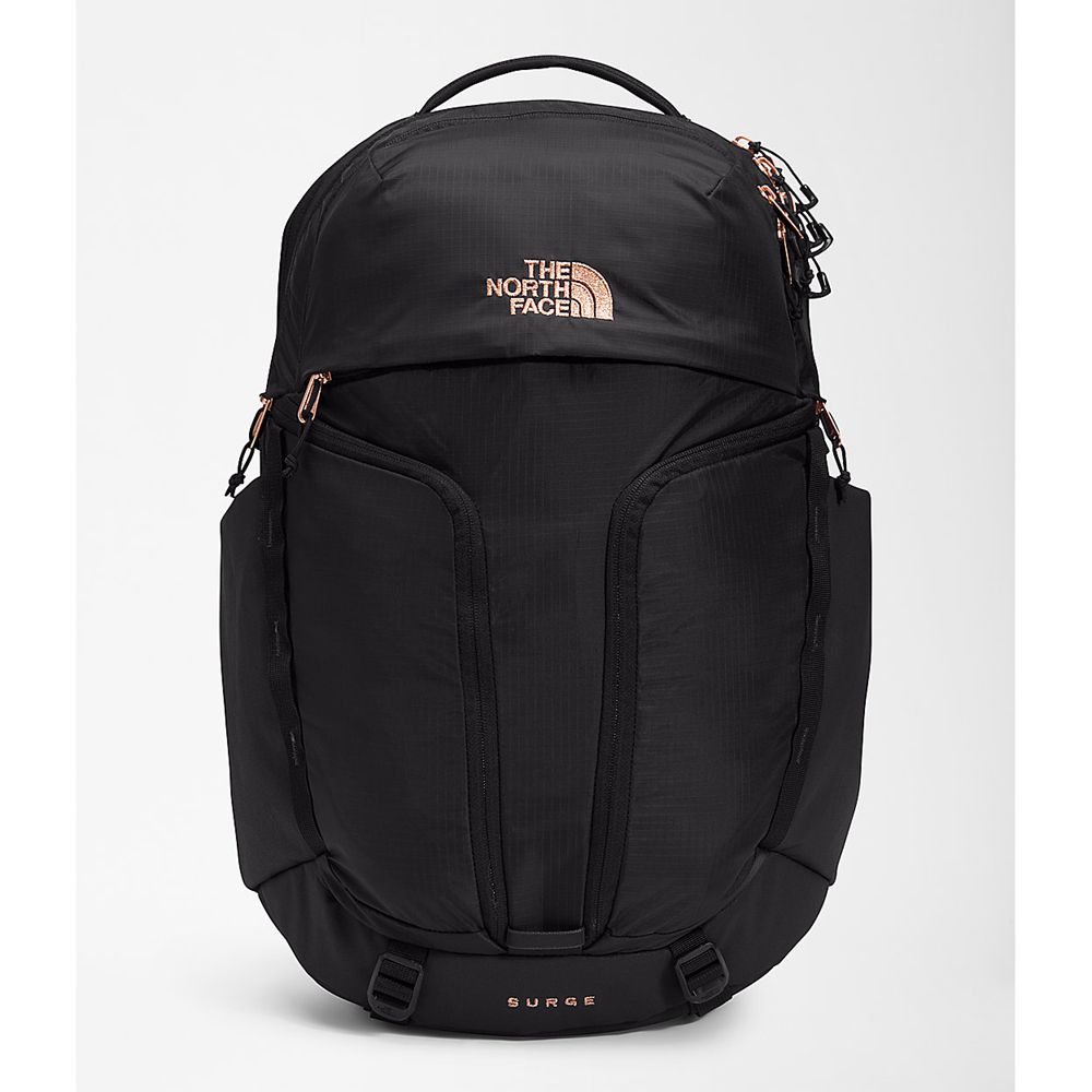 The North Face Backpacks Womens Australia - The North Face Surge Black / Coral Metallic (FRQ-183467)